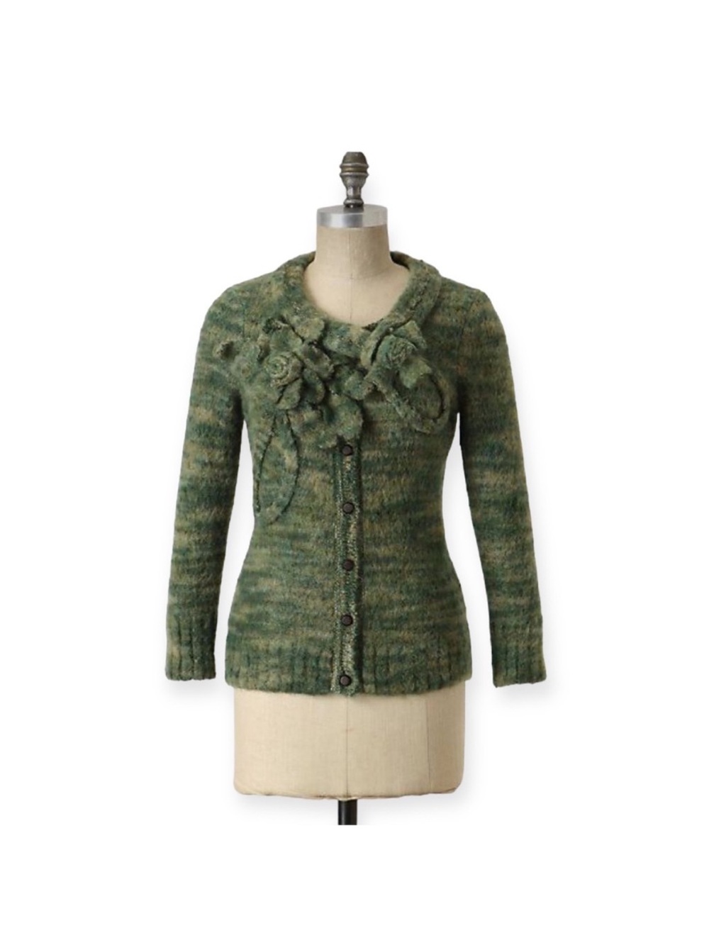 Anthropologie Sleeping on Snow Curry Comb Green Cardigan Mohair Wool